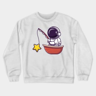 Astronaut Fishing Star On Boat Cartoon Crewneck Sweatshirt